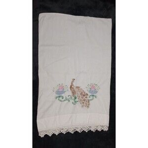 Peacocks Hand Embroidered Vintage Pillowcase Standard Single Cotton lace